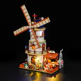 Lit windmill and bakery from another angle.