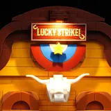 Lit 'Lucky Strike!' sign close-up.