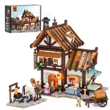 Detailed Lumibricks Medieval Tailor Shop with box and minifigures.