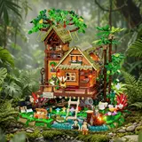 Cabin in jungle setting.