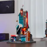 Lit Lumibricks Tower on desk in room light.