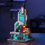 Lit Lumibricks Tower in blue ambient room.