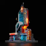 Lit Lumibricks Tower, elevated view of base.