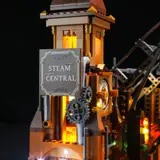 Lit 'Steam Central' sign.