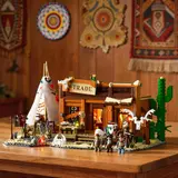 Trading Post with rustic decor background.