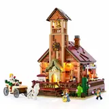Illuminated Wild West Meeting Hall, front view with minifigures.