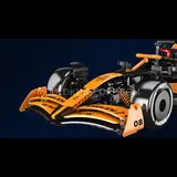 Front view of the Mould King MCL Racing Car, showing the orange front wing and large black tires.