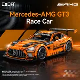 CaDA Mercedes-AMG GT3 C64008W brick model on a dramatic orange background.