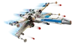 LEGO X-Wing flying and firing blasters.